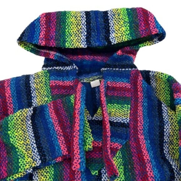 Mens Medium Mexican Baja Hoodie Rainbow Colorful Striped Pullover Drug Rug - Picture 1 of 7